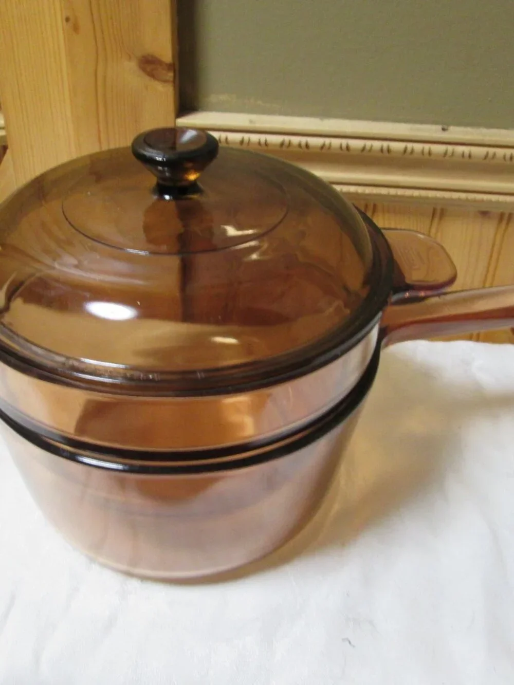 Rare Vision ware amber 3 pc never used double boiler made in France